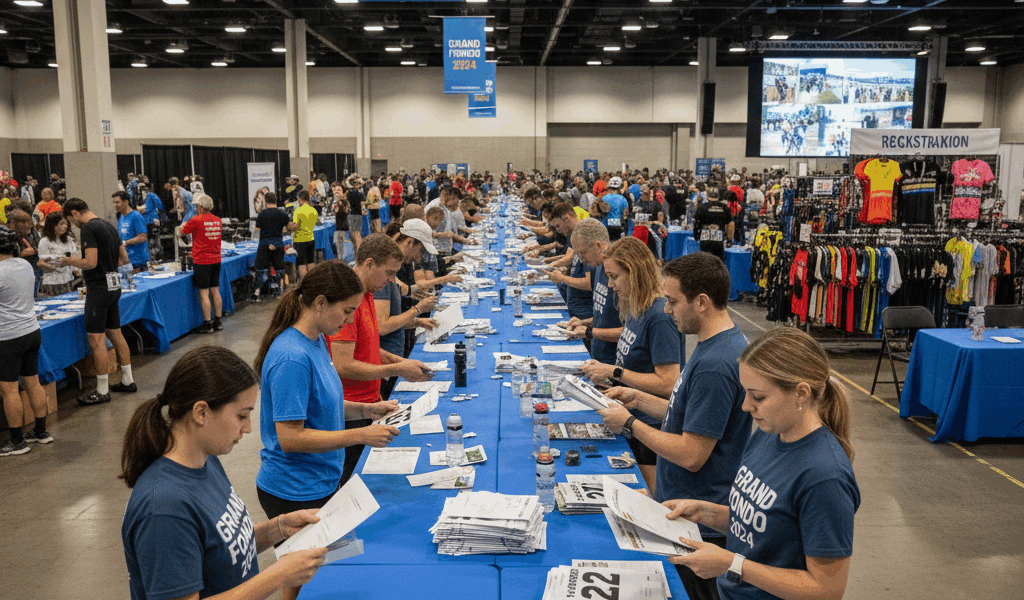 Cycling race packet pickup at registration table