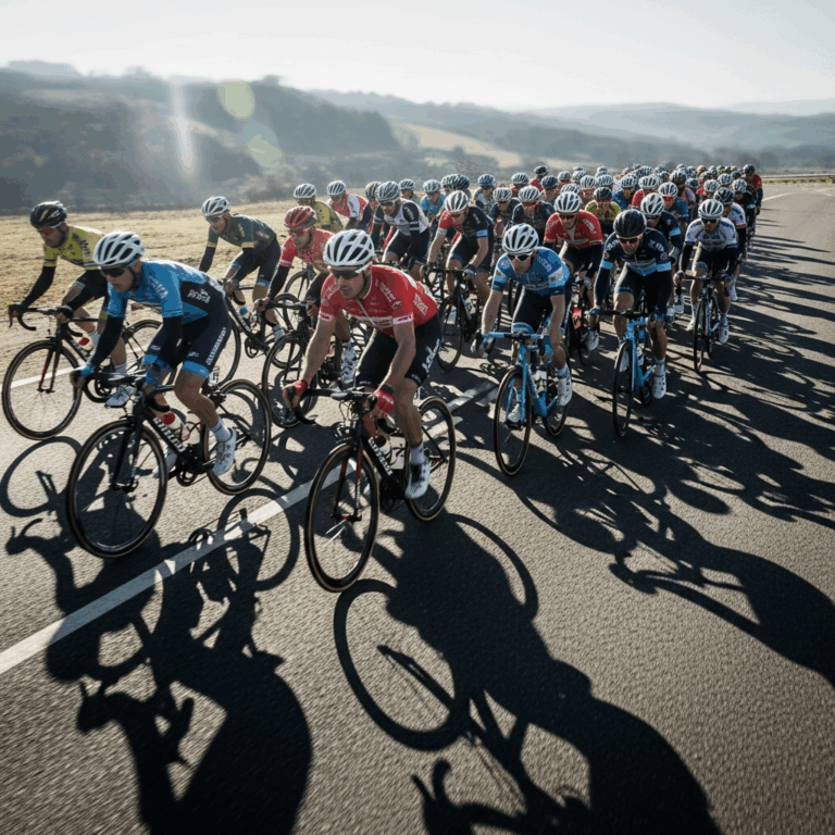 road cyclists riding in tight peloton formation on an open r 20260331 083301
