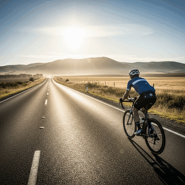 solo cyclist riding a long empty rural road toward distant h 20260331 083401