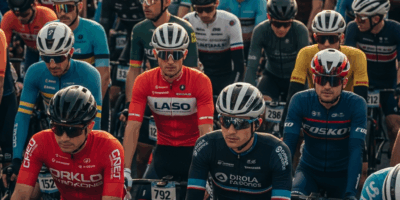 a tightly packed group of road cyclists at a race start line 20260529 232636